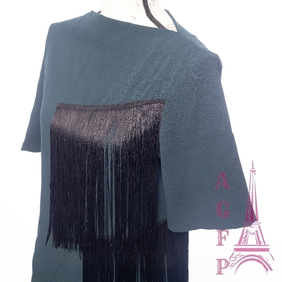 💖 2/$30 NWT Zara boho Fringe boxy dark green blouse top art to wear size XS - Picture 11 of 15